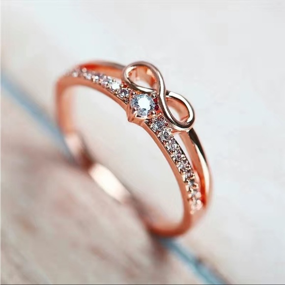 New Women’s Rose Gold Plated Infinity Love Diamond Ring - Picture 2 of 3